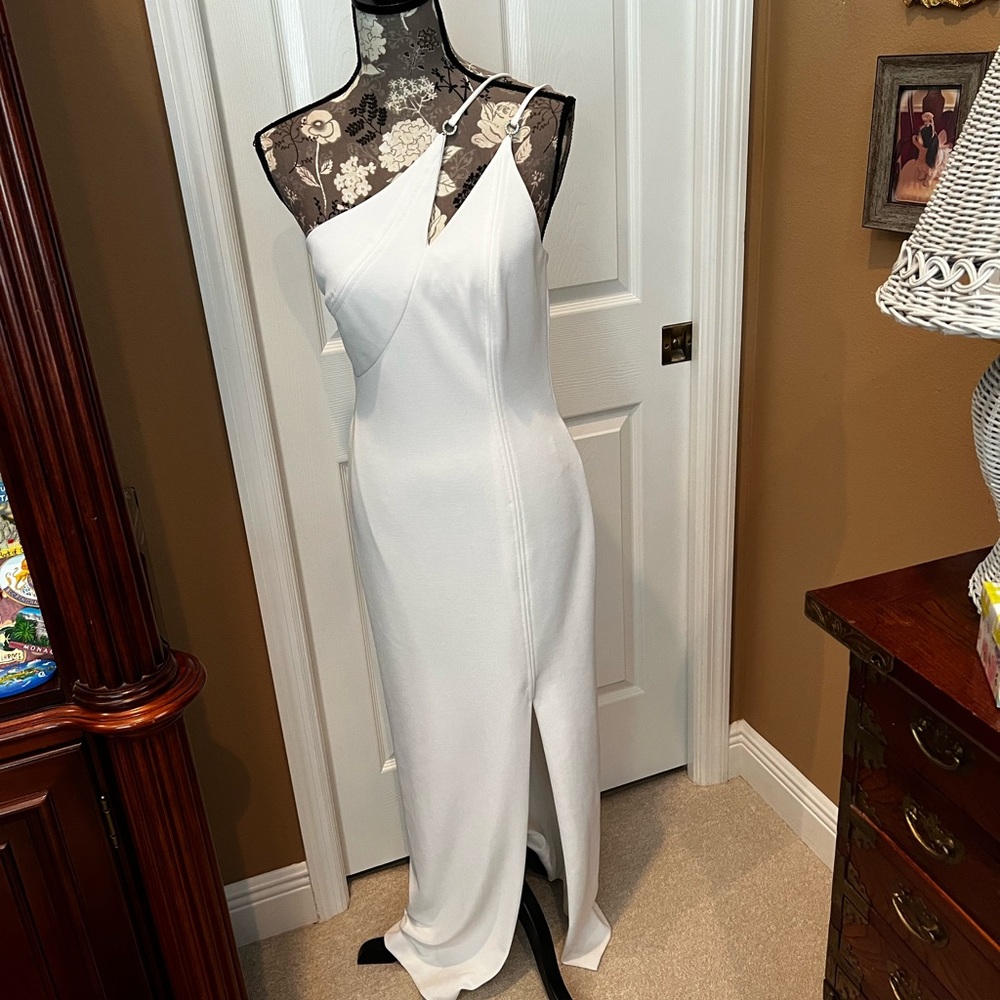 Saks Fifth Avenue White Ponte Knit  Maxi Dress